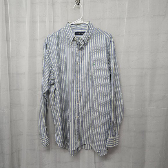 Ralph Lauren Blue Yellow Striped Button-Down Shirt Collegiate Preppy 16.5 - Picture 7 of 12
